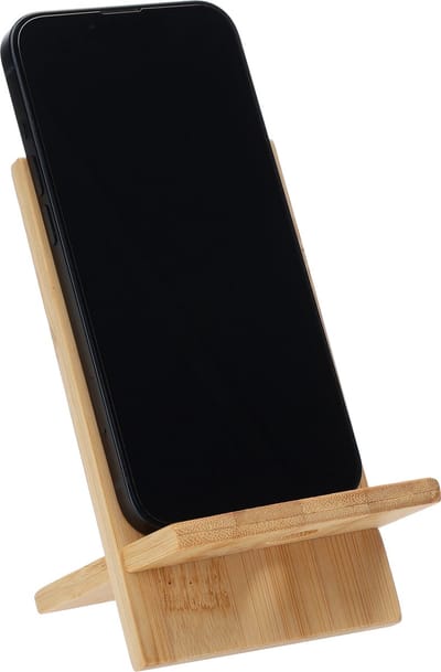 QUVIO Telefoonhouder voor bureau - Telefoonstandaard - Telefoonaccessoires - Standaard voor telefoon - Smartphonehouders - Lichtbruin - Bamboe - 8.5 x 8 x 12,5 cm