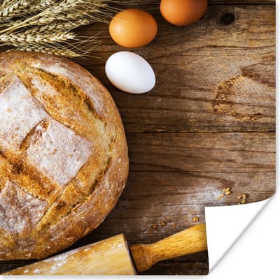 Poster Brood - Eieren - Keuken - 100x100 cm XXL