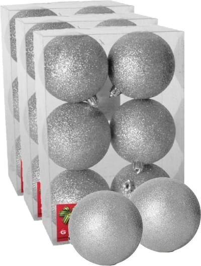 Gerimport Kerstballen - 18x - zilver - kunststof - glitters - D8 cm - kerstversiering