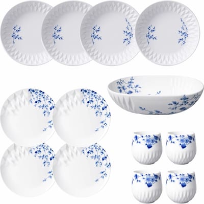 Heinen Delfts Blauw | Blauw Vouw Italiaanse avond | 4-delig | 4 pers.