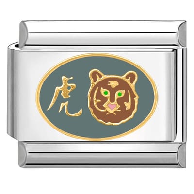 Quiges - Schakel - Bedel - 9mm - charms - Chinese Horoscope tijger - Geschikt voor - armband - Schakelarmband - italy bedels armband