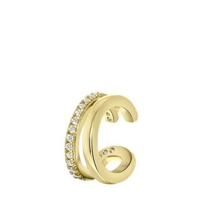 Lucardi Dames Earcuff dubbel zirkonia - Oorbellen - Cadeau - Echt Zilver - Goudkleurig