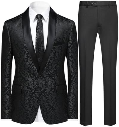 ALLTHEMEN Heren Pak Eenknops Middenspleet - Sjaalkraag Paisley Elegante sjaalkraag - S