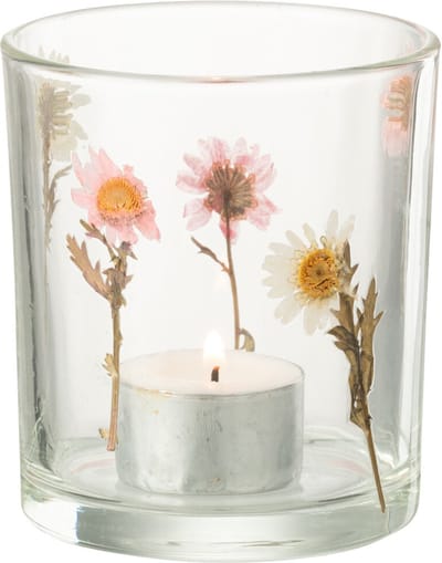 J-Line theelichthouder Peggy Bloemen - glas - transparant - small