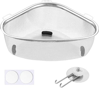 Triangulaire Afvoerrek voor RVS Spoelbak, Multifunctionele Organizer voor Voedselafval, Groenten en Fruitwassen, Keukenaccessoire voor Efficiënte Afvoer en Opslag