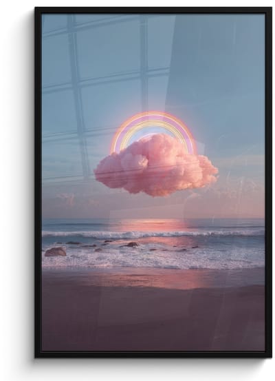 Poster in lijst - Fotolijst 80x120 cm - Posters - Wolk - Regenboog - Zee - Posterlijst zwart - Decoratie - Wanddecoratie woonkamer - Muurdecoratie slaapkamer