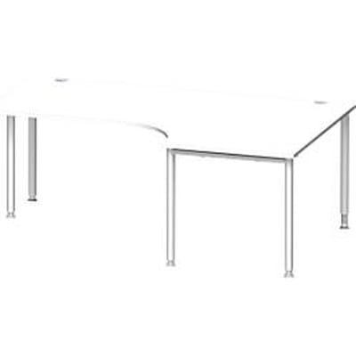 Schäfer Shop  Genius Hoekbureautafel MODENA FLEX 90°, aanbouw rechts, eenzijdig, ingekorte zijpanelen, 4-poot ronde buis, wit