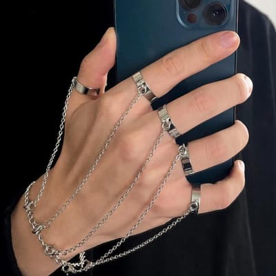 Gotische Coole Hip Hop Punk Ketting Roestvrij Staal Kwast Ringen Voor Vrouwen Verstelbare Open Vinger Mannen Ringen Set Feest Cadeaus Sieraden resizable brown