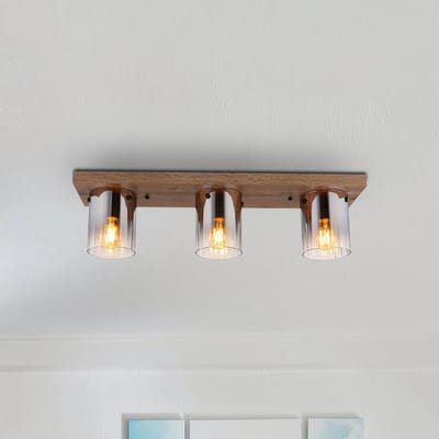 Globo Plafondlamp Underwood, lengte 71 cm, bruin/rookgrijs, MDF