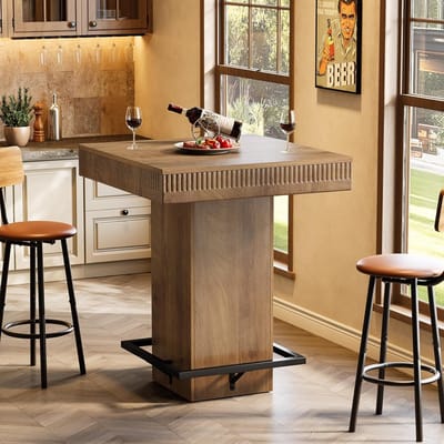 Industriële Hoge Bartafel - Vierkant Hout - 95 cm Hoog - Metalen Voetsteun - Voor Kleine Bars, Keuken & Hoekjes