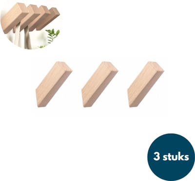 Houten Wandhaken - Vierkante kapstokhaken - Ophanghaken - Handdoekhaken - Jashaken - 3 stuks - Teak