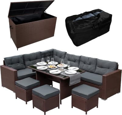 Jardí rattan hoekset met opbergbox - bruin - 9-zits - uv-bestendig