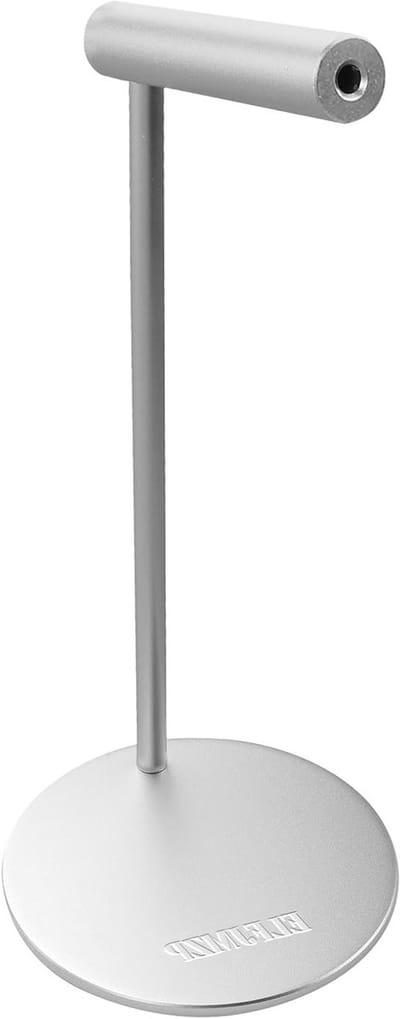 SnelShoppen - Aluminium hoofdtelefoonstandaard, zilveren deskhouder voor over-ear hoofdtelefoons, 98mm ronde basis, 280mm hoogte, 80mm steunarm, inclu