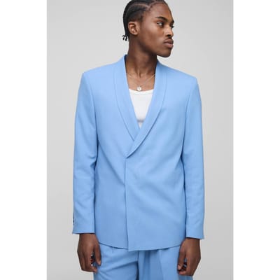 Straight Fit Asymmetrical Detail Suit Jacket | Light Blue | Size 44