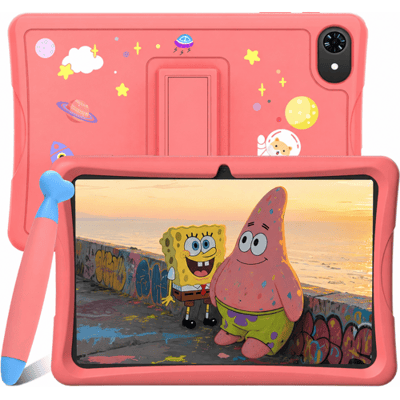 TABWEE K10 Tablette pour Enfants 10,1 Pouces Android 15, 4 Go de RAM 64 Go de ROM, Grand Écran Widevide L1, Octa-core RK3562, 5000 mAh, WiFi 5G rose