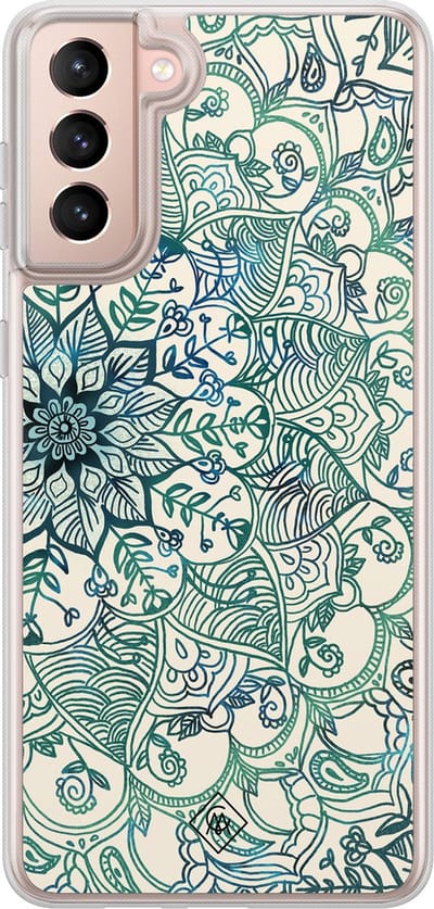 Casimoda® hoesje - Geschikt voor Samsung Galaxy S21 Plus - Mandala Blauw - 2-in-1 case - Schokbestendig - Geometrisch patroon - Verhoogde randen - Blauw, Transparant
