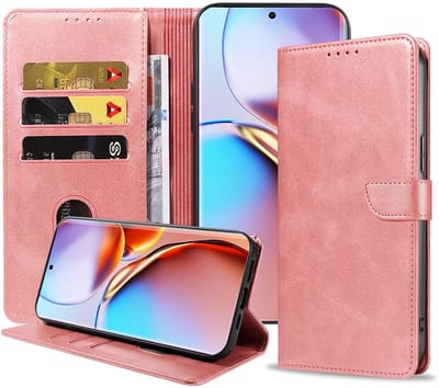 Geschikt voor Motorola Edge 40 Pro Telefoonhoesje Kunstleer met Magnetisch lipje en Pasjeshouder Book Case met Klepje - Walletcase with Cardslot - Rosé Goud - Smartphonica geschikt voor Motorola Edge 40 Pro