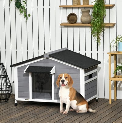 HAUSS SPOLE Hondenhok – Weerbestendig Met Openklapbaar Dak – 109 x 79 x 72 cm – Hout – Zwart – Voor Tuin En Buiten