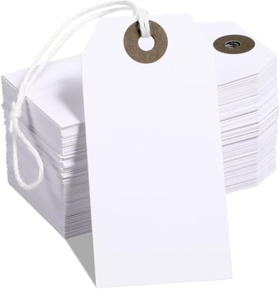 Hanging Tags voor Vlooienmarkt - 100 Stuks, 7 x 4 cm Witte Prijslabels met Touw voor Kleding, Cadeaus en Sieraden Display