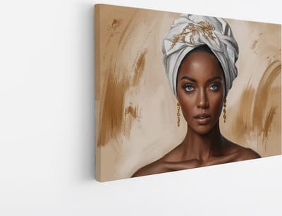 Saammp Canvas Schilderij - Afrikaanse Vrouw - Sieraden - abstract - Goud - 30x20 - Foto op canvas - Wanddecoratie - Muurdecoratie Woonkamer - Slaapkamer decoratie - Canvas Print