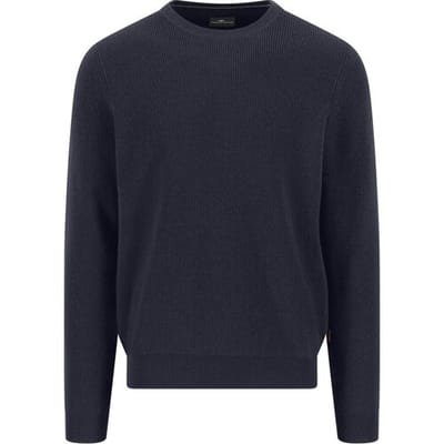Fynch-Hatton Trui O-Neck Uni Color Texture Merino Cashmere Navy / male