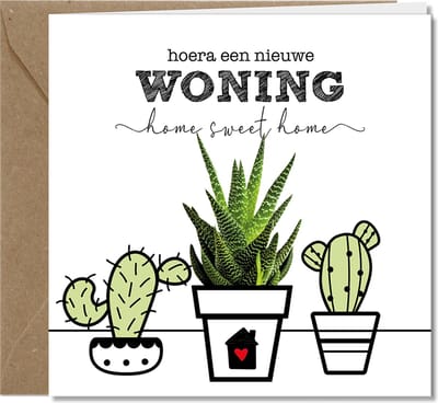 Tallies Cards wenskaarten - Samenwonen Nieuwe Woning Huis - collectie PLANT - 4 kaarten met envelop - duurzaam