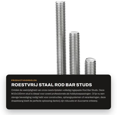 Dailygoods- Rod Bar Studs M10x100mm - Roestvrij Staal - Draadstang - Ingepaste Staaf - Duurzaam - Hoge Kwaliteit (2 Stuks)