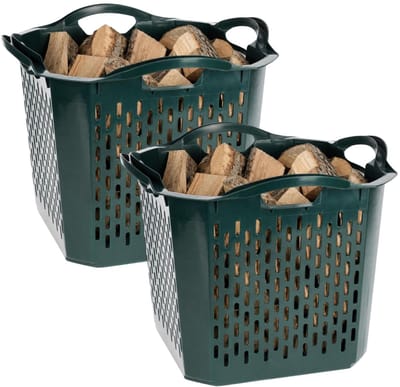 Storage Solutions Haardblokken houtblokken opberg mand / box - 2x - mand - 40 x 40 x 32 cm - kunststof - groen