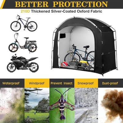 Fietsopbergtent - Opbergschuur - Opslag buiten - Eenvoudige montage - 220x150x185cm - Zwart