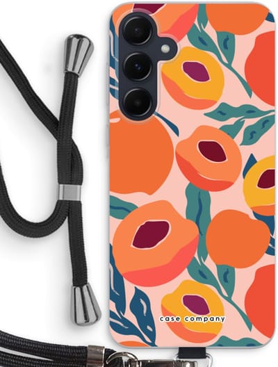 Case Company® - Hoesje met koord geschikt voor Samsung Galaxy A55 hoesje met Koord - Perzik - Telefoonhoesje met Zwart Koord - Bescherming aan alle Kanten en Over de Schermrand