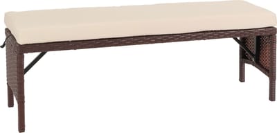 Poly rotan bank MCW-G16, tuinbank rotan bank, gastronomie 112cm ~ bruin, kussens crème