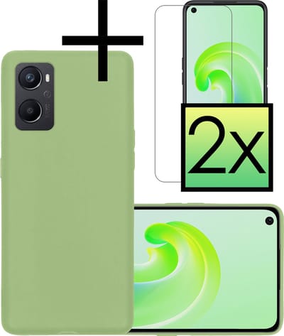 Hoesje - Met 2x Screenprotector - Geschikt voor OPPO A76 - Sterk & Shockproof - Back Cover - Siliconen Case - Telefoon Hoes - Groen