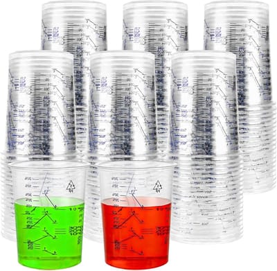 100 stuks verfmengbekers 600 ml, ideaal voor epoxyhars, lak en kunstprojecten, met schaal voor nauwkeurig mengen en meten van kleuren en pigmenten