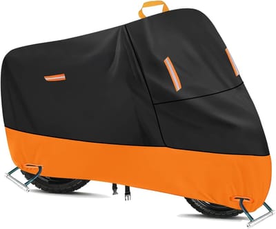 Waterdichte Motorhoes 300D voor Buiten en Binnen, Oxford Tarpaulin met Reflecterende Strips, Beveiligingsgaten en Winddichte Gespen voor Grote Motoren (2XL: 245 x 105 x 125cm)