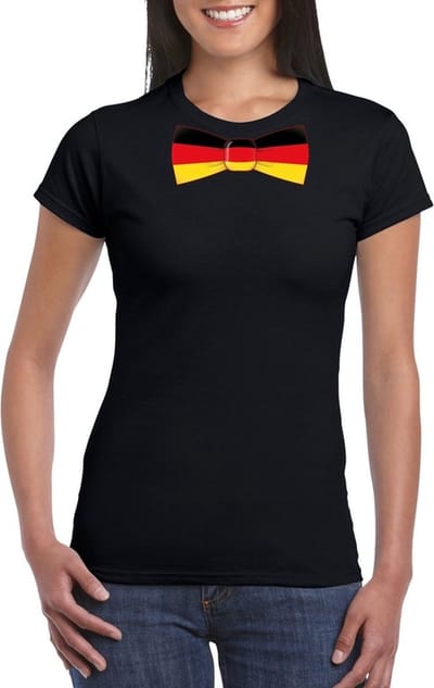 Zwart t-shirt met Duitse vlag strikje dames - Duitsland supporter S