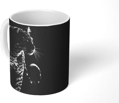 Mok - Koffiemok - Wilde dieren - Luipaard - Natuur - Zwart - Wit - Mokken - 350 ML - Beker - Koffiemokken - Theemok