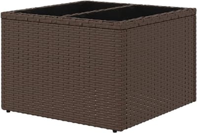 Polyrotan tuintafel - Balkontafel vierkant - Buiten genieten - Gehard glasplaat - 55 x 55 x 37 cm - Bruin