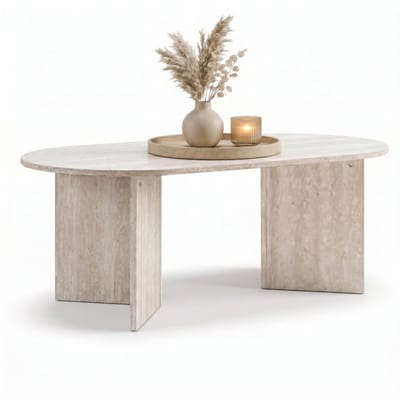 ACAZA Salontafel - Luxe Salontafel Ovaal - Travertin - 100 x 50 x 37,5 cm (L x B x H) - Hout - Koffietafel - Salontafel Industrieel - Salontafel Travertin - Salontafel Afgerond