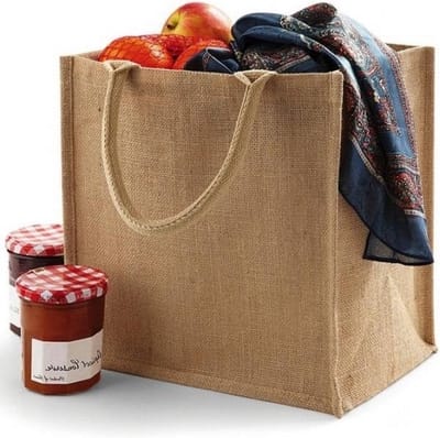Jute boodschappentas/shopper 30 x 30 x 19 cm - 1x - klein - Naturel goodiebag 14 liter