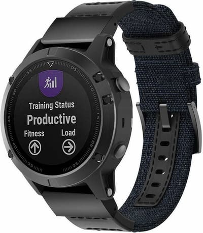 Stoffen nylon hybrid bandje geschikt voor Garmin Fenix 5 - Plus & Sapphire - Fenix 6 - Pro & Sapphire - Garmin Fenix 7 - Fenix E - Fenix 8 47mm - Epix Gen 2 - Quickfit 22 / 22mm band voor Garmin smartwatches - Horlogebandje - Polsband - blauw