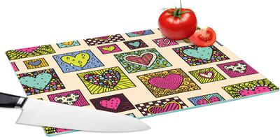 Glazen Snijplank - 39x28 - Bohemian - Hartjes - Doodle - Patronen - Snijplanken Glas