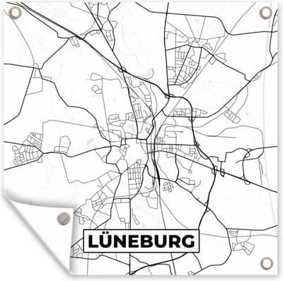Tuin poster Lüneburg - Plattegrond - Kaart - Stadskaart - 200x200 cm - Tuindoek
