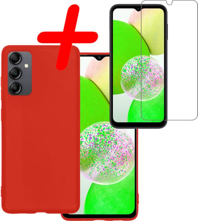 Hoesje Met Screenprotector - Geschikt voor Samsung Galaxy A14 - Sterk & Shockproof - Back Cover - Siliconen Case - Telefoon Hoes - Rood