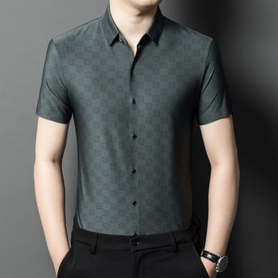 Zomer Nieuwe Herenmode Bedrukt Kortemouw Shirt Middelbare Leeftijd Ijszijde Naadloos Dun Casual Shirt 4XL gray