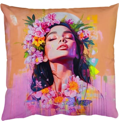 Sierkussens - Kussentjes Woonkamer - 50x50 cm - Portret - Bloemenkroon - Vrouw