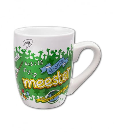 Mok - Dropmix - Voor de Stoerste Meester - Cartoon - In cadeauverpakking met gekleurd krullint