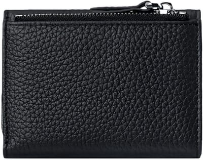 Drievoudige portemonnee - Dames - RFID-antidiefstal - Meerdere kaartsleuven - Echt leer - Ritssluiting - 11,5*9*2,5 cm - Zwart - 1 stuk