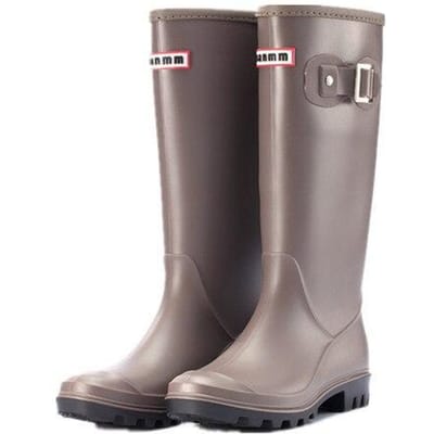Mode Regenlaarzen Dames Knielange Waterlaarzen Gesp Lange Schacht Hoogwaardige Waterdichte Schoenen Dames Rubber Pvc Regenlaarzendf456 37 gray