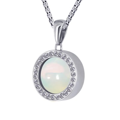 Quiges Dames Ketting met Zirkonia Hanger RVS Zilverkleurig en Opaal Mini Coin - SLSHS500