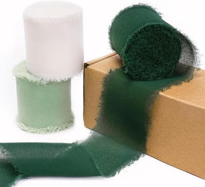 Set van 3 Handgemaakte Chiffon Zijde Ribbons in Groen voor Creatieve Projecten, Versieringen en Cadeaus